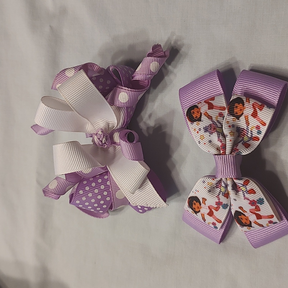 Dora the Explorer and polka dot purple bow lot x 2